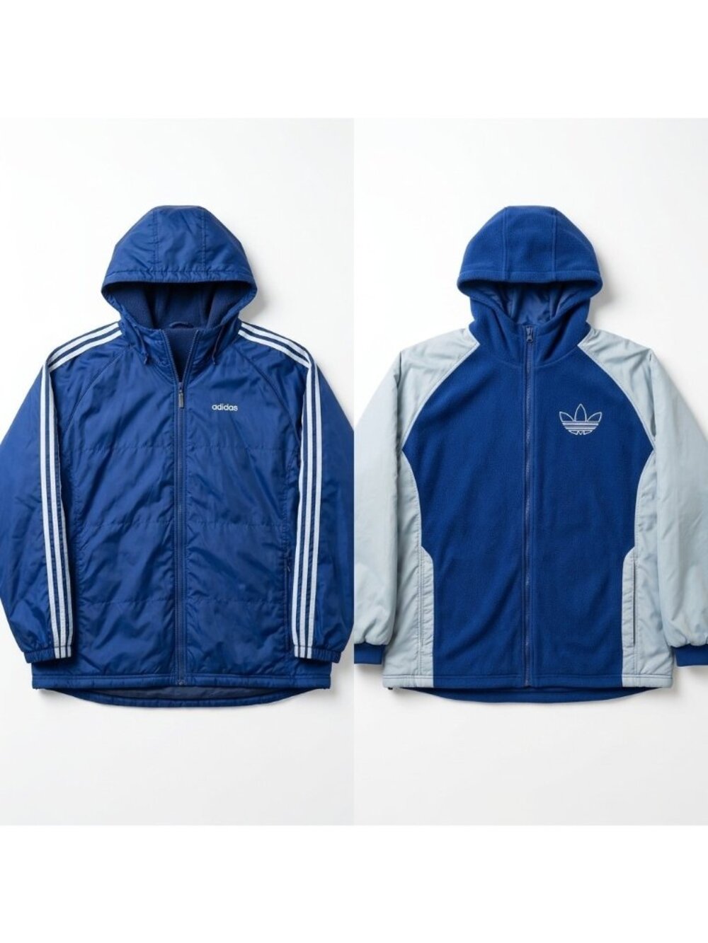 Vtg Y2K Adidas Reversible Jacket Men's XXL Navy Hooded Full Zip 3 Stripe Bomber